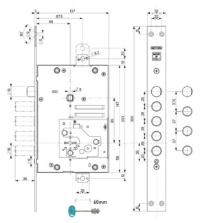 52J535M-S Mottura (Моттура) Замок врезной сувальдный MyKey левый, ключ 60 мм