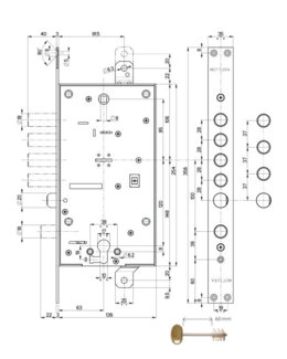 54787TSBM Mottura (Моттура) Замок врезной двухсистемный 54.787, ключ 60 мм
