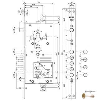 54J936M-D Mottura (Моттура) Замок врезной двухсистемный MyKey правый, ключ 40 мм
