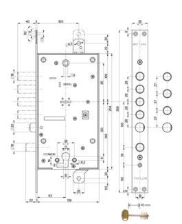 54787TSBM Mottura (Моттура) Замок врезной двухсистемный 54.787, ключ 40 мм