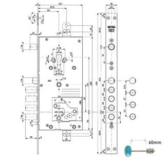 54J936M-D Mottura (Моттура) Замок врезной двухсистемный MyKey правый, ключ 60 мм