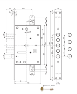 52771TSBMZ56 Mottura (Моттура) Замок врезной 52.771, ключ 60 мм
