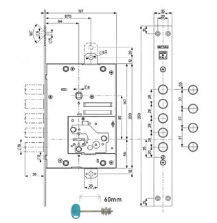 52J525M-D Mottura (Моттура) Замок врезной сувальдный MyKey правый, ключ 60 мм