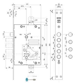 52J535M-S Mottura (Моттура) Замок врезной сувальдный MyKey левый, ключ 50 мм