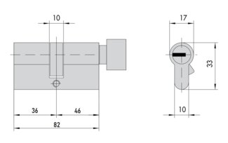 DPC1F3646 S3 PROJECT MOTTURA цилиндровый механизм 82мм(36х46) ключ/вертушка, никель (1+5ключей)