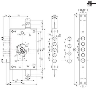 3D771S800054 Mottura (Моттура) Замок врезной cувальдный с защелкой 3D KEY, левый, ключ 40 мм